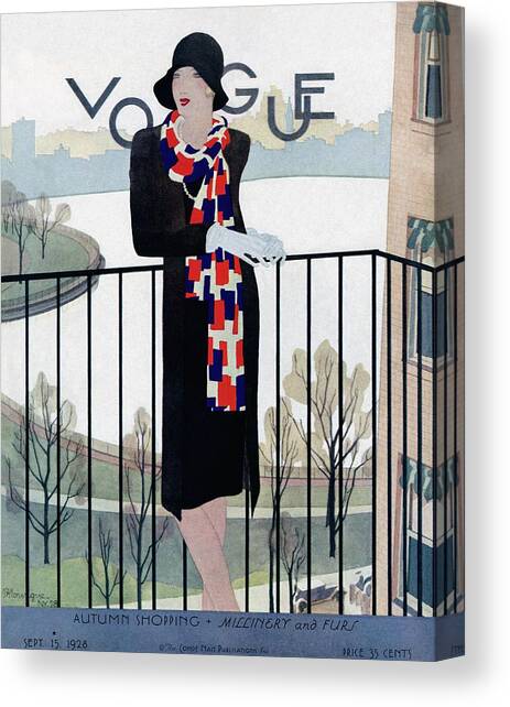 A Vintage Vogue Magazine Cover Of A Woman #1 Canvas Art Print by Pierre Mourgue