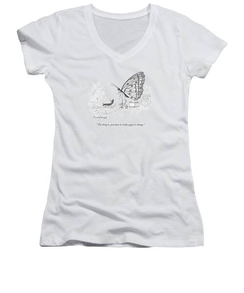 A Butterfly Speaks To A Caterpillar Women's V-Neck