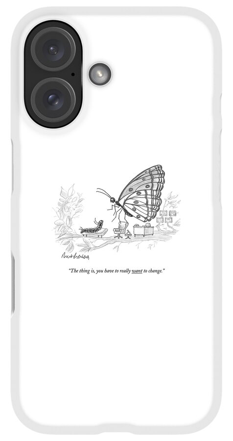 iPhone Case - A Butterfly Speaks To A Caterpillar by Mort Gerberg