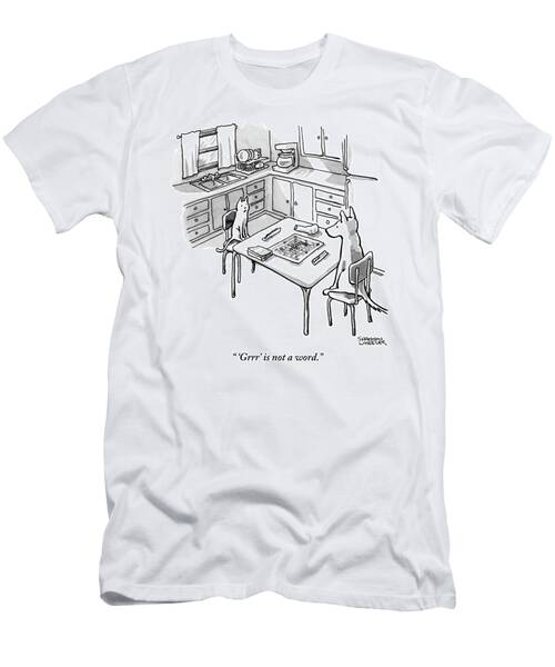 A Cat And Dog Play Scrabble In A Kitchen. 'grrr' T-Shirt