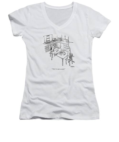 A Cat And Dog Play Scrabble In A Kitchen. 'grrr' Women's V-Neck