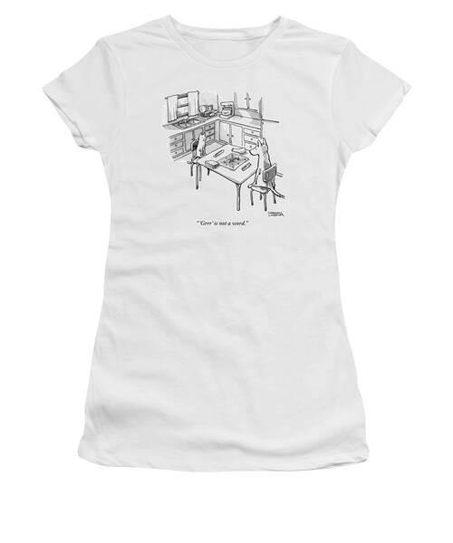 A Cat And Dog Play Scrabble In A Kitchen. 'grrr' Women's T-Shirt