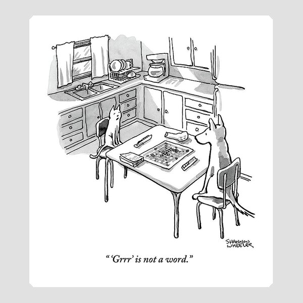 A Cat And Dog Play Scrabble In A Kitchen. 'grrr' Sticker