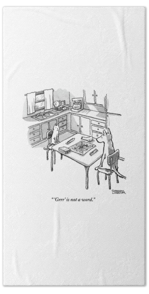 A Cat And Dog Play Scrabble In A Kitchen. 'grrr' Hand Towel