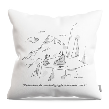 A Dog Speaks To A Guru On Top Of A Mountain Throw Pillow