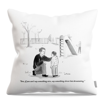 A Father Encourages His Son At The Playground Throw Pillow