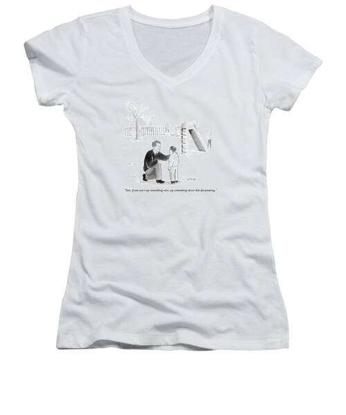 A Father Encourages His Son At The Playground Women's V-Neck