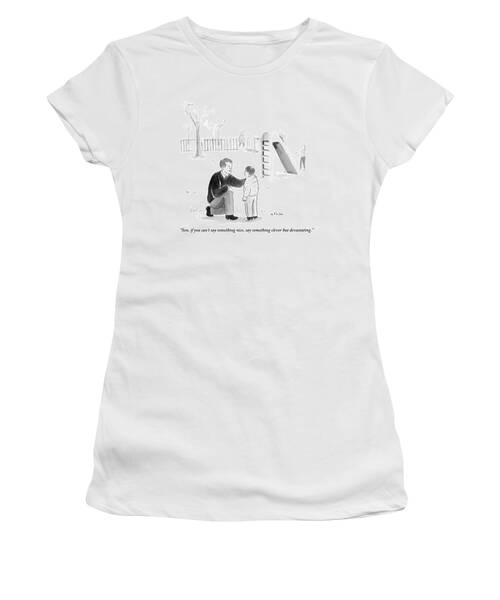 A Father Encourages His Son At The Playground Women's T-Shirt