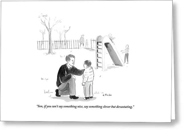A Father Encourages His Son At The Playground Greeting Card