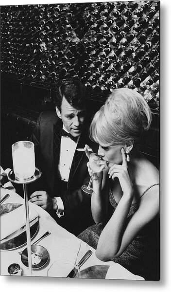 A Glamorous 1960s Couple Dining Metal Print