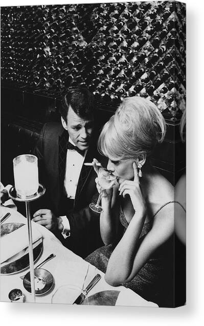 A Glamorous 1960s Couple Dining Canvas Art Print by Horn & Griner