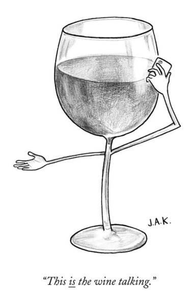 A Glass Of Red Wine Speaks On The Phone Art Print