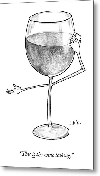 A Glass Of Red Wine Speaks On The Phone Metal Print