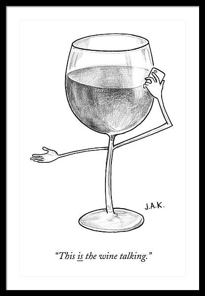 A Glass Of Red Wine Speaks On The Phone Framed Print