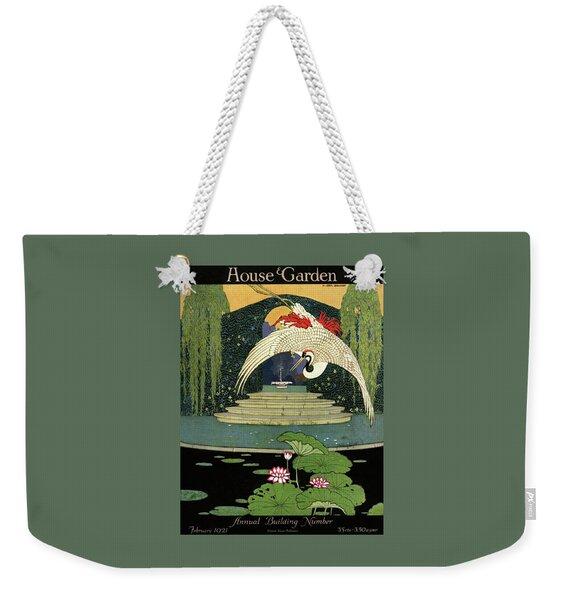 A House And Garden Cover A Bird Over A Pond Weekender Tote Bag