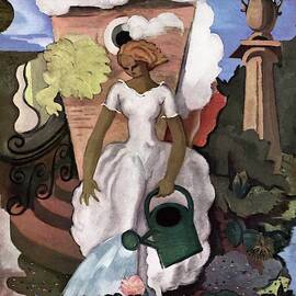 A House And Garden Cover Of A Woman Watering by Georges Lepape