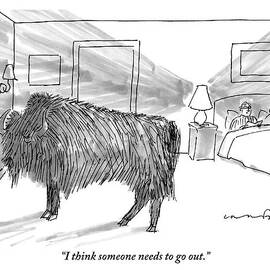 A Large Buffalo Stands Near The Door by Michael Crawford
