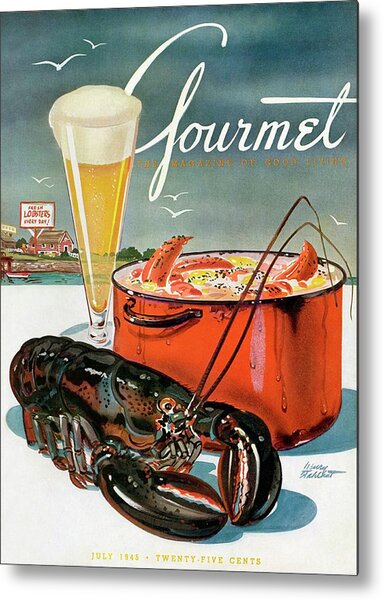 A Lobster And A Lobster Pot With Beer Metal Print