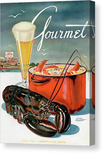 A Lobster And A Lobster Pot With Beer Canvas Art Print by Henry Stahlhut