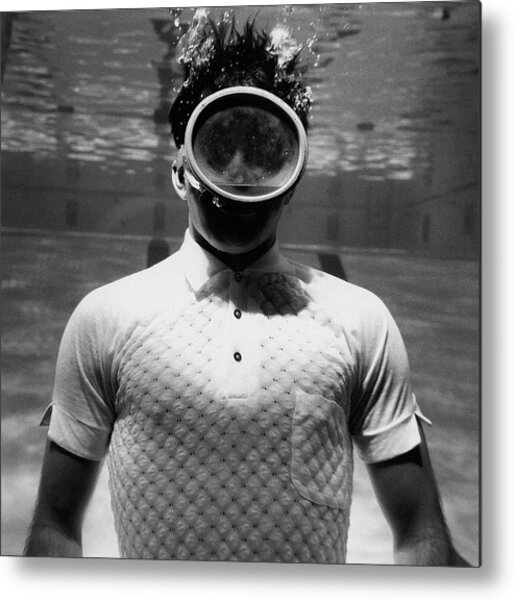 A Male Model Underwater In A Pool With A Scuba Metal Print