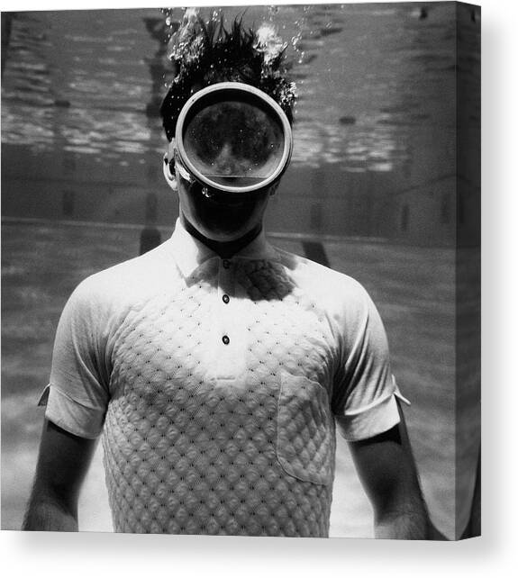 A Male Model Underwater In A Pool With A Scuba Canvas Art Print by Leonard Nones