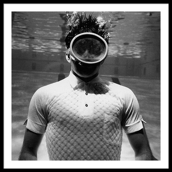 A Male Model Underwater In A Pool With A Scuba Framed Print