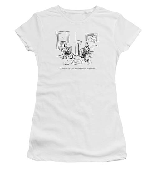 A Man And A Woman Talk In Their Living Room Women's T-Shirt