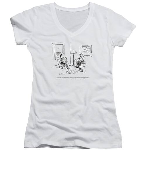 A Man And A Woman Talk In Their Living Room Women's V-Neck