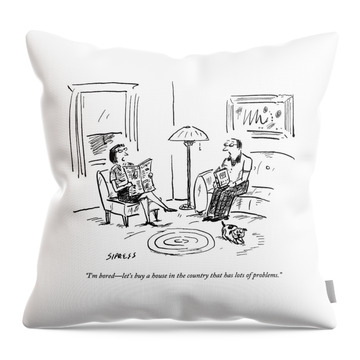 A Man And A Woman Talk In Their Living Room Throw Pillow