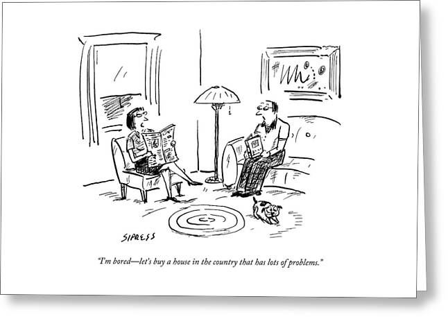 A Man And A Woman Talk In Their Living Room Greeting Card