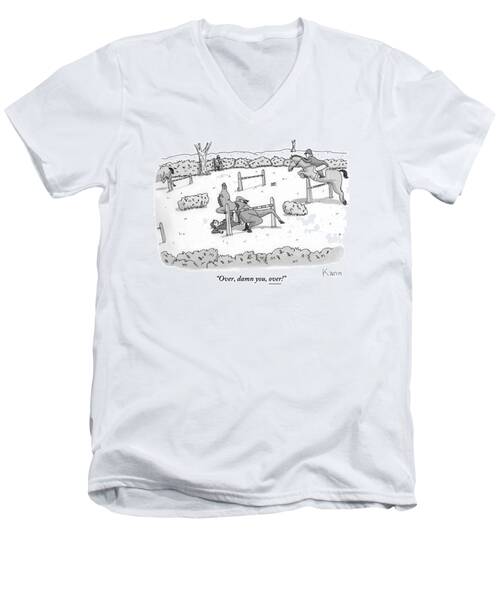 A Man Is Riding A Horse In A Competition. Men's V-Neck T-Shirt