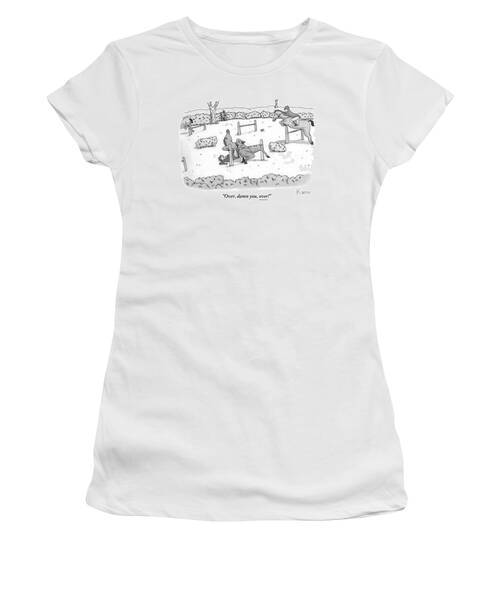 A Man Is Riding A Horse In A Competition. Women's T-Shirt