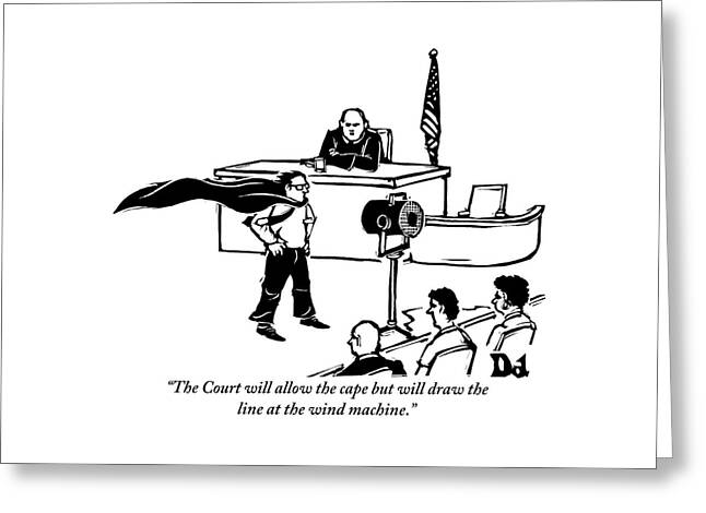 A Man Is Seen Wearing A Cape Next To A Wind Greeting Card