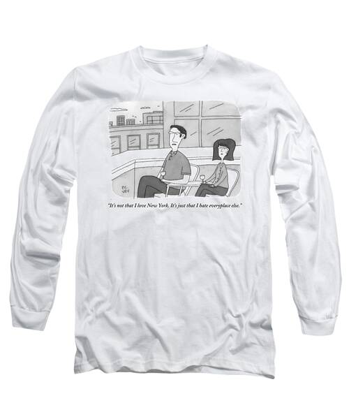 A Man Speaks To A Woman On A Balcony In The City Long Sleeve T-Shirt