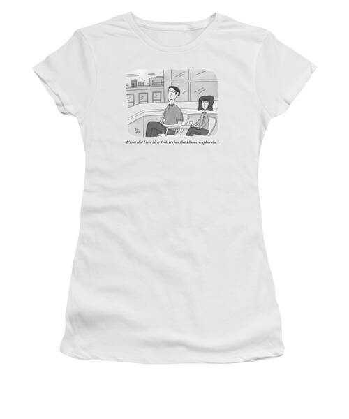 A Man Speaks To A Woman On A Balcony In The City Women's T-Shirt