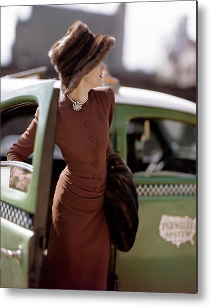 A Model Getting Out Of A Cab Metal Print