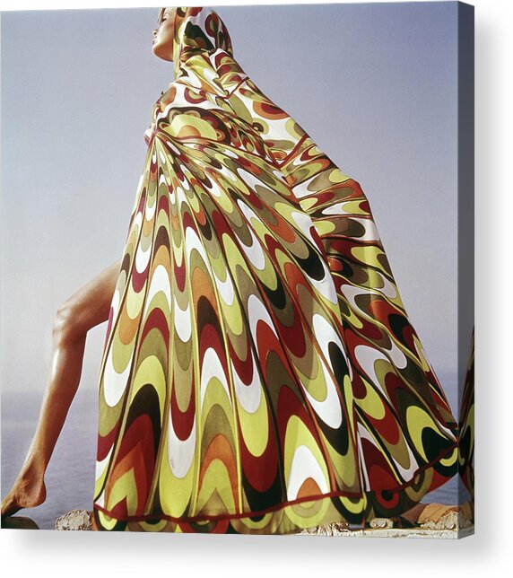 A Model Posing In A Colorful Cover-up Acrylic Print