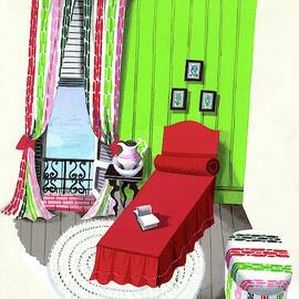 A Red Bed In A Bedroom by Edna Eicke