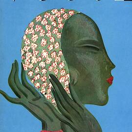 A Vogue Cover Of A Woman Putting On A Hat by Eduardo Garcia Benito