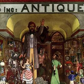 A Young Matron In Front Of A Antique Store by Pierre Brissaud