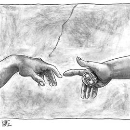 God's Hand Touching Adam's Hand A La Sistine by John Kane