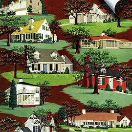 House & Garden Cover Illustration Of 9 Houses by Robert Harrer
