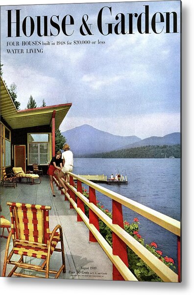 House & Garden Cover Of Women Sitting On The Deck Metal Print