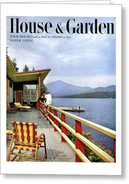 House & Garden Cover Of Women Sitting On The Deck Greeting Card