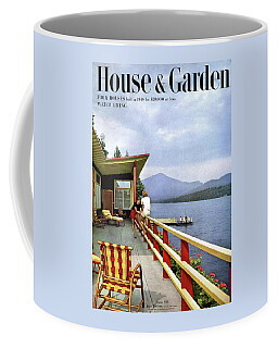 House & Garden Cover Of Women Sitting On The Deck Coffee Mug