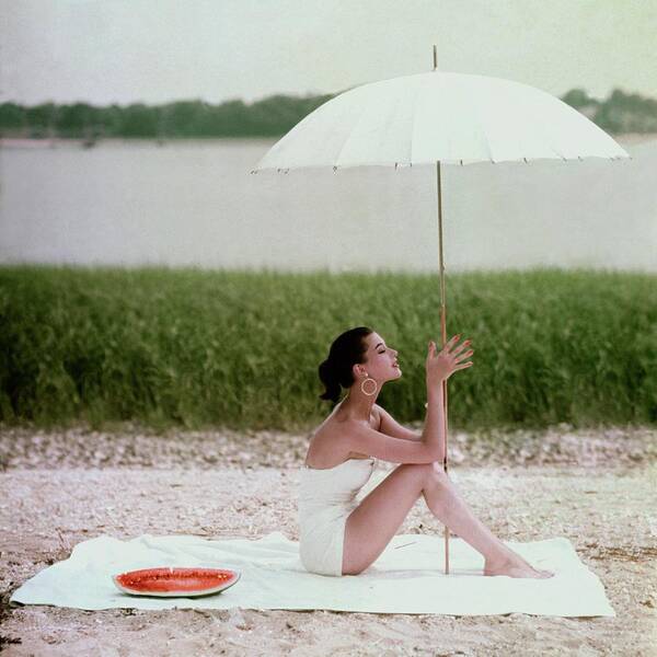 Model Barbara Mullen In A White Swimsuit Art Print