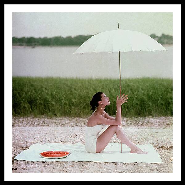 Model Barbara Mullen In A White Swimsuit Framed Print