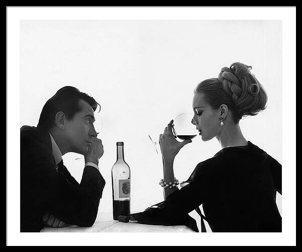 Man Gazing At Woman Sipping Wine Framed Print