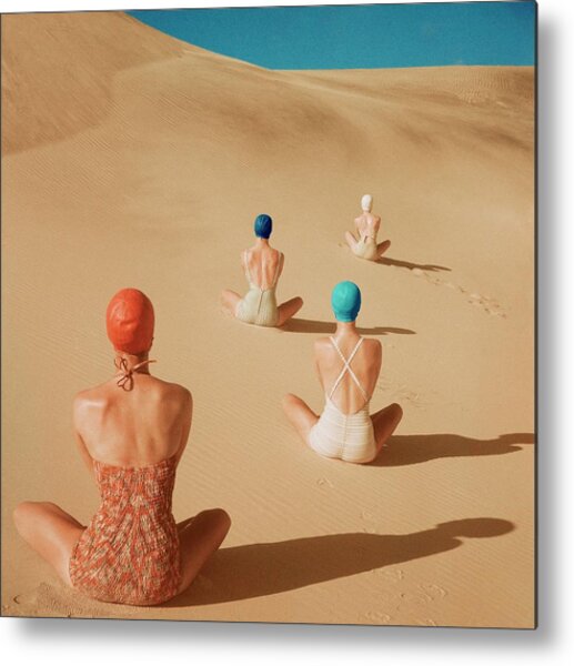 Models Sitting On Sand Dunes Metal Print
