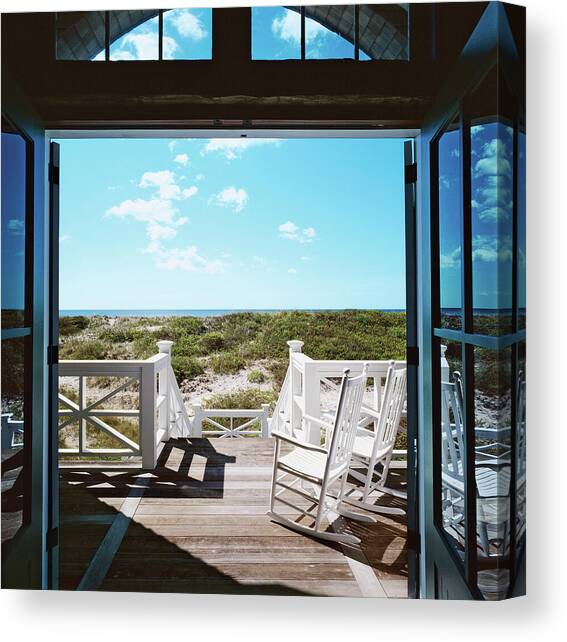 Rocking Chairs On Decking Canvas Art Print by Durston Saylor